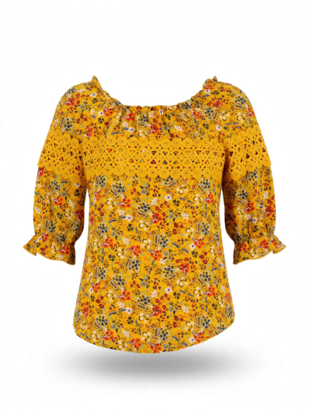 Women's Knitworks Floral Blouse Yellow Orange 3/4 sleeves Size XL